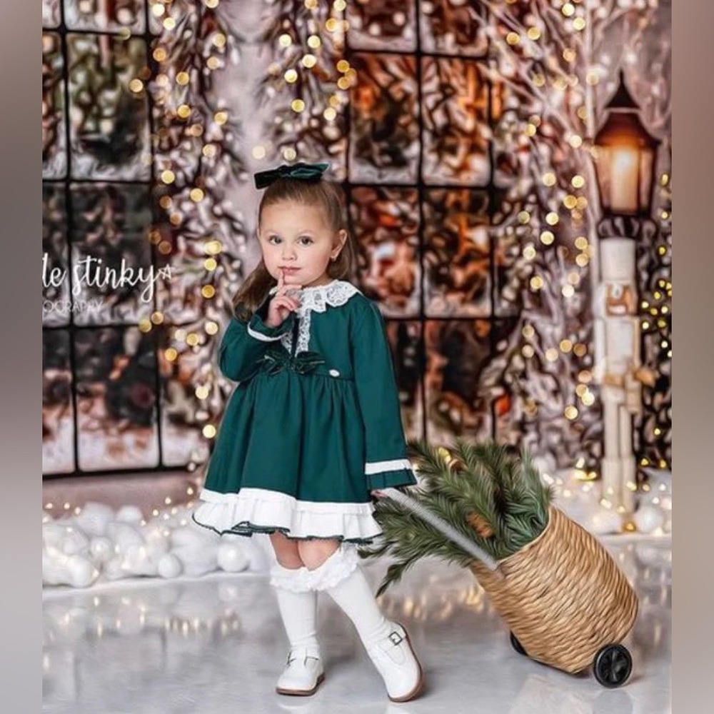 Forest Green Lace Holiday Dress + Headband